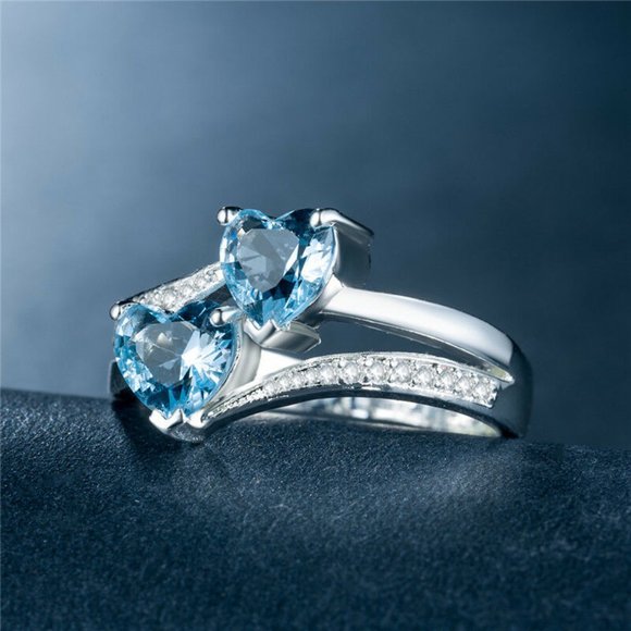 Jewelry - Romantic 925 Silver Heart Shape Aquamarine Ring